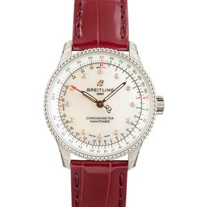 Breitling Navitimer Automatic 35 Mother of Pearl Dial on Burgundy Strap