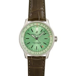 Breitling Navitimer Automatic 35 Steel on Leather Strap Green Dial