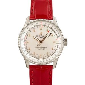 Breitling Navitimer Automatic 35 Steel on Red Leather Strap