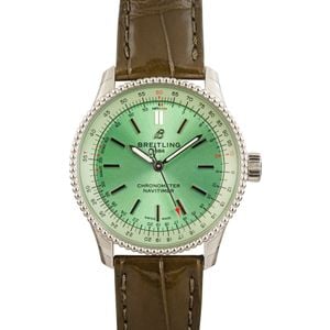 Breitling Navitimer Automatic 35 Steel on Green Leather Strap