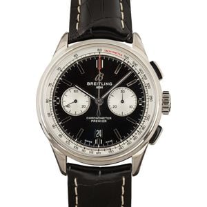 Breitling Premier B01 Black Dial & Leather Strap