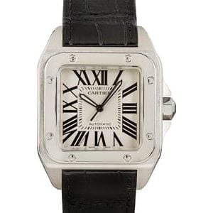 Pre-owned Cartier Santos 100 Silver Roman Dial