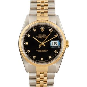 Certified Rolex Datejust 16233 Black Diamond Dial