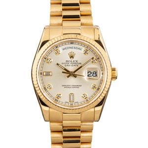 Rolex President 118238 Silver Diamond Dial