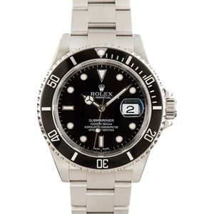 Pre-owned Rolex Men's Submariner Stainless Steel Black Dial 16610