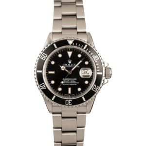 Pre-Owned Rolex Submariner 168000 Stainless Steel Watch