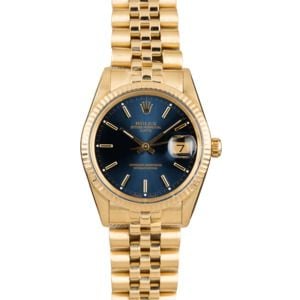 Rolex Date 15037 Yellow Gold Jubilee Bracelet Blue Dial