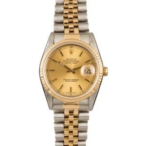 132374 Rolex Two Tone Datejust 16233 Champagne Index Dial