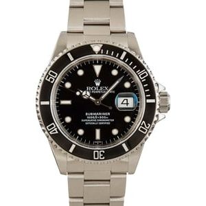 Pre-Owned Black Rolex Submariner 16610 Stainless Steel