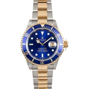 Blue Rolex Submariner Two-Tone 16613 No Holes