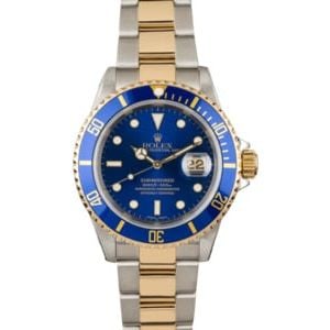 Submariner Rolex Blue Dial 16613 Two-Tone Gold Clasp