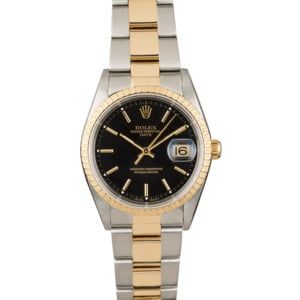 Used Rolex Date 15223 Black Dial Two Tone Watch