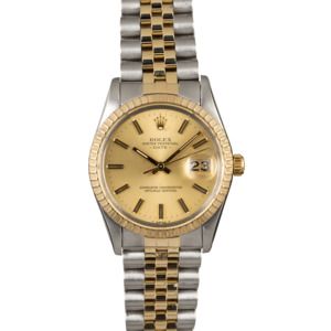 Two Tone Rolex Date 15053 Champagne Index Dial