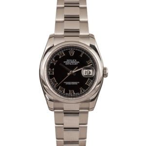 Used Rolex Steel Datejust 116200 Black Roman Dial