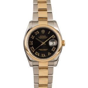 Rolex Two Tone Datejust 116203 Black Sunbeam Dial