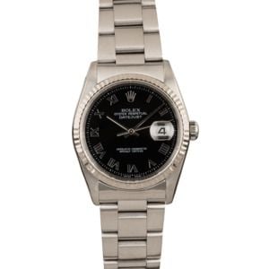 Pre-Owned Rolex Datejust 16234 Black Roman Dial Steel Oyster T