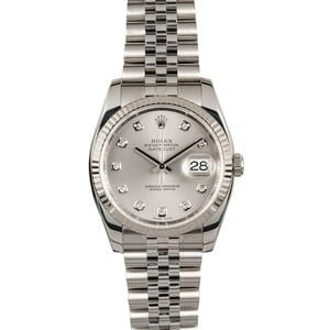 Rolex Datejust 116234 Silver Diamond Dial Steel Jubilee