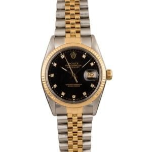 Pre-Owned Two Tone Rolex Datejust 16013 Black Diamond Dial T