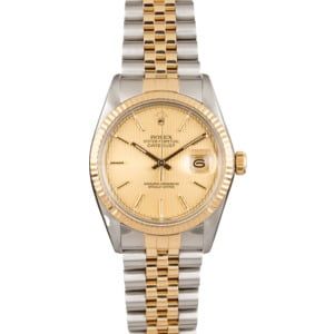 Pre Owned Rolex Datejust 16013 Champagne Tapestry Index Dial