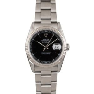 Pre Owned Rolex Datejust 16220 Black Dial Steel Oyster