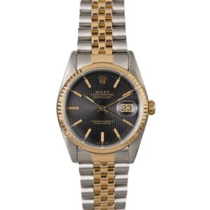 Men's Rolex Datejust 16233 Black Tapestry Dial