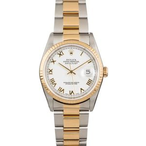 Used Rolex Datejust 16233 White Roman Dial Two Tone Oyster