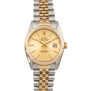 Pre Owned Rolex Datejust 16233 Champagne Tapestry Index Dial