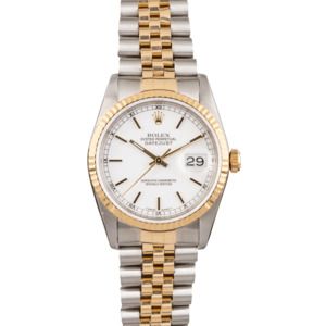 Rolex Datejust White Index Dial 16233 Certified Pre-Owned