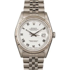 Pre Owned Rolex Datejust 16234 White Roman Dial Jubilee Band