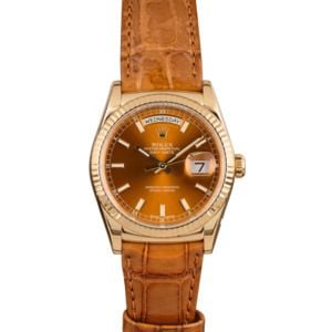 Rolex Day Date 118138 Cognac Dial Leather Strap