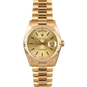 Certified Rolex President 18038 Yellow Gold Fluted Bezel