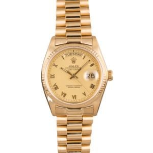 Pre Owned Rolex President 18038 Champagne Roman Dial