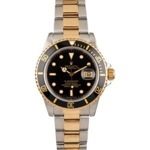 Pre Owned Rolex Two Tone Submariner 16803 Black Dial