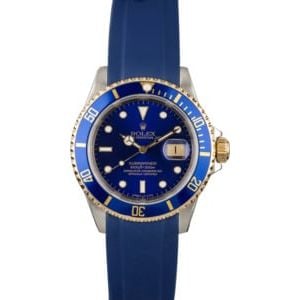 Rolex Two Tone Submariner 16613 Blue Rubber Strap