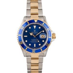 Mens Used Two Tone Blue Dial Rolex Submariner 16613