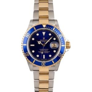 Used Blue Dial Rolex Two Tone Submariner 16613