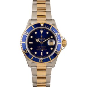 Used Rolex Two Tone Submariner 16613 Blue Dial