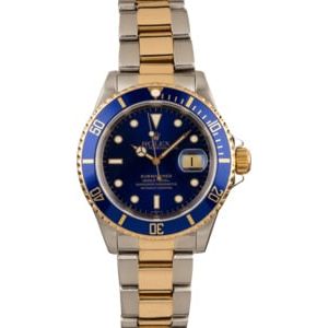 Used Rolex Two Tone Blue Dial Submariner 16613 T