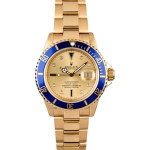 Rolex Serti Submariner 16618 Yellow Gold Oyster