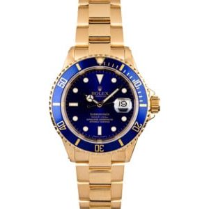 PreOwned Rolex Submariner 16618 Yellow Gold Oyster