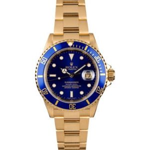 Rolex Submariner 16618 Yellow Gold Oyster Blue Bezel