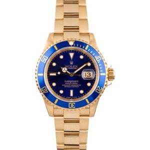 Rolex Yellow Gold Submariner 16618 Blue Dial