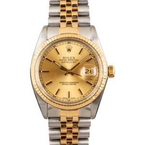 Pre Owned Rolex Two-Tone Datejust Champagne Dial 16013