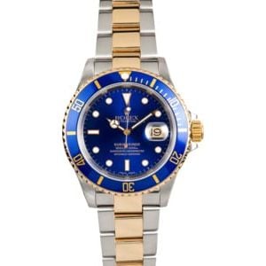 Two-Tone Rolex Blue Submariner 16613 Gold Clasp