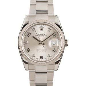 Used Rolex Date 115234 Silver Arabic Diamond Dial