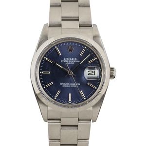 Pre-Owned Rolex Date 15000 Stainless Steel Blue Dial