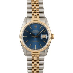 Certified Rolex Datejust 16233 Blue Index Dial