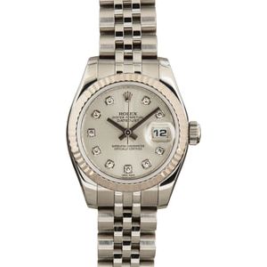 Ladies Rolex Datejust Silver Diamond Dial 179174