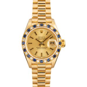 Pre-Owned Rolex Ladies President 69198 Sapphire & Diamond Bezel