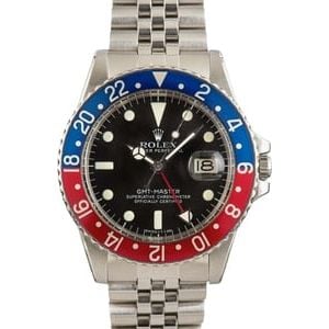 Mens Vintage Rolex GMT-Master 1675 Stainless Steel Pepsi